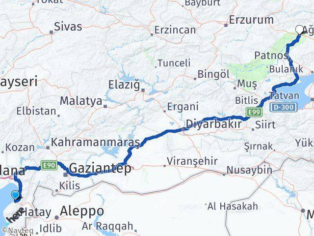 Hatay Arsuz Ağrı Arası Kaç Km - Yol Haritası