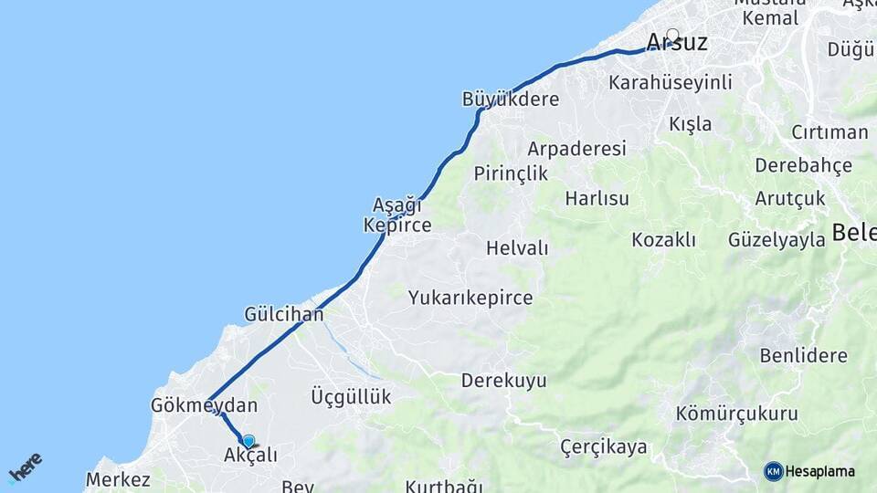 Akçalı Arsuz Arası Kaç Km - Yol Tarifi