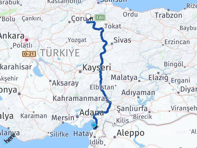 Hatay Arsuz Amasya Arası Kaç Km - Yol Haritası