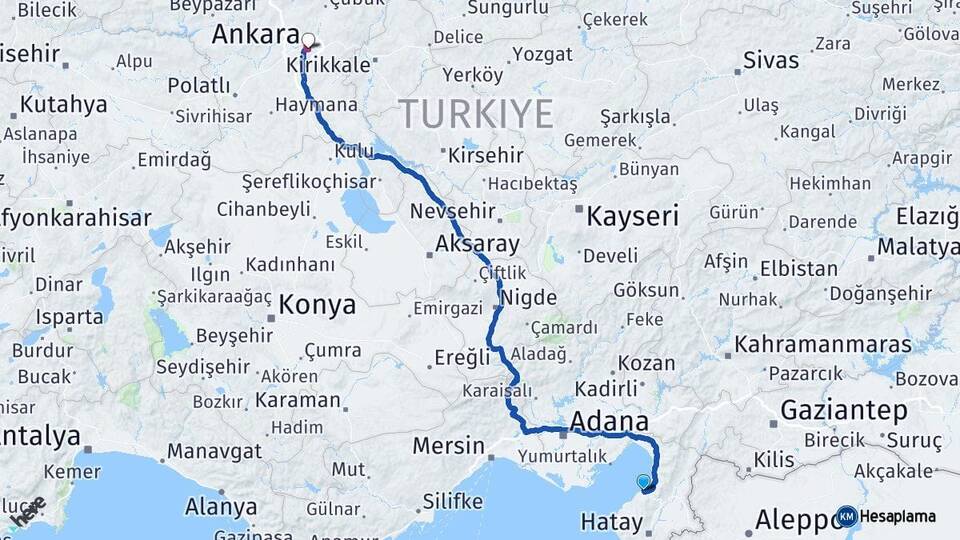 Hatay Arsuz Ankara Arası Kaç Km - Yol Haritası