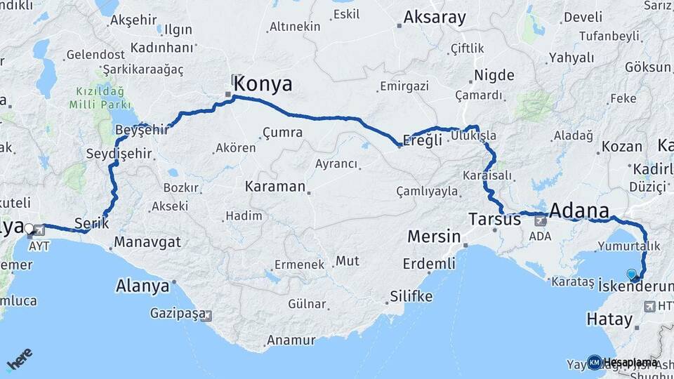Hatay Arsuz Antalya Arası Kaç Km - Yol Haritası