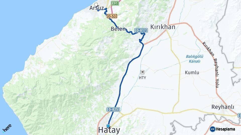 Hatay Arsuz Arası Kaç Km - Yol Haritası