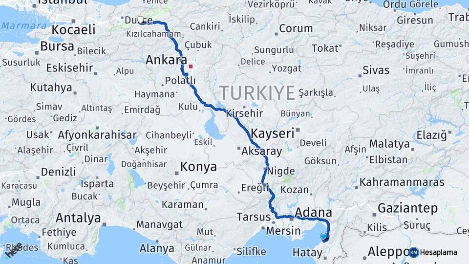 Hatay Arsuz Bolu Arası Kaç Km - Yol Haritası