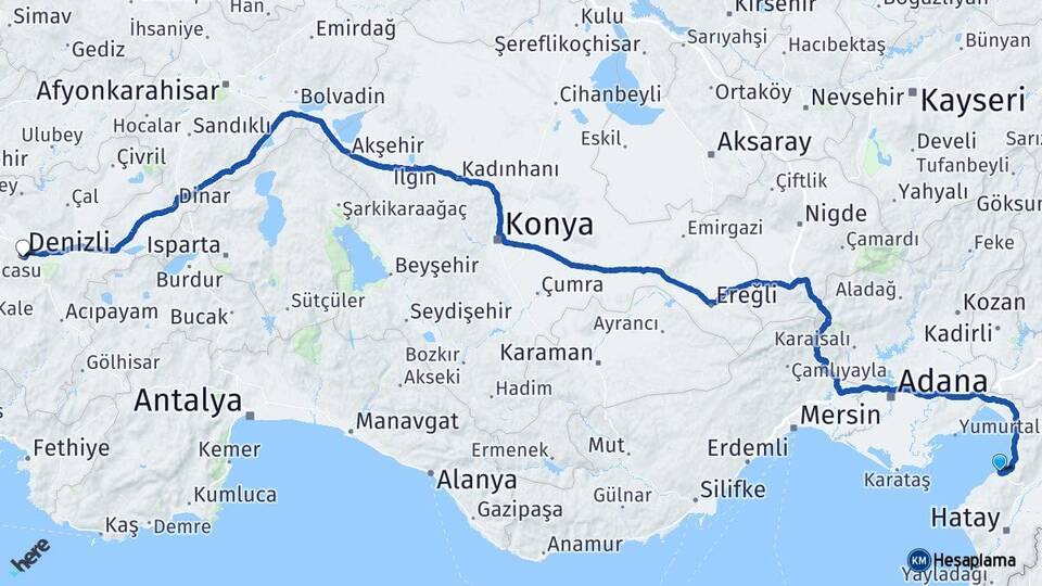 Hatay Arsuz Denizli Arası Kaç Km - Yol Haritası