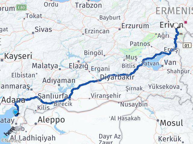 Hatay Arsuz Iğdır Arası Kaç Km - Yol Haritası