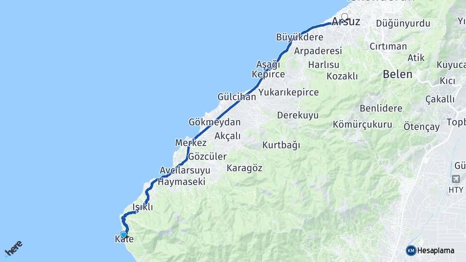 Hatay Arsuz Kale Arsuz Arası Kaç Km - Yol Haritası