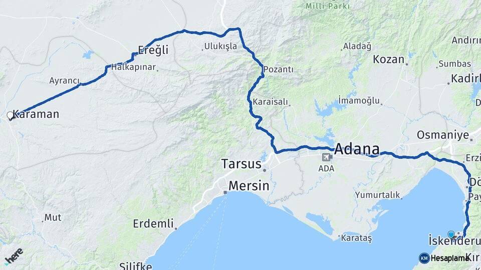 Hatay Arsuz Karaman Arası Kaç Km - Yol Haritası
