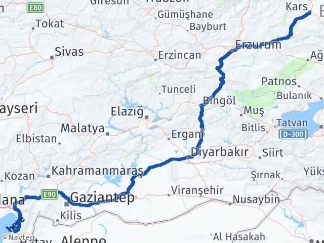 Hatay Arsuz Kars Arası Kaç Km - Yol Haritası