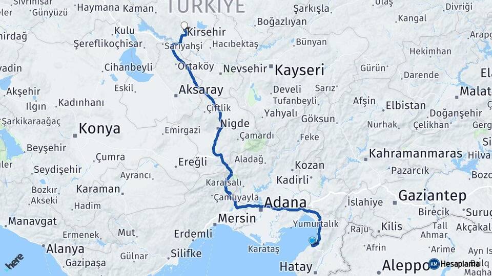 Hatay Arsuz Kırşehir Arası Kaç Km - Yol Haritası