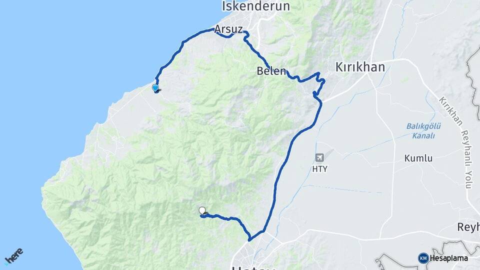 Hatay Arsuz Madenli Antakya Arası Kaç Km - Yol Haritası