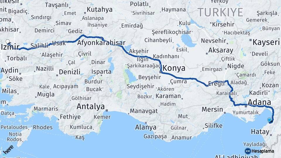 Hatay Arsuz Manisa Arası Kaç Km - Yol Haritası