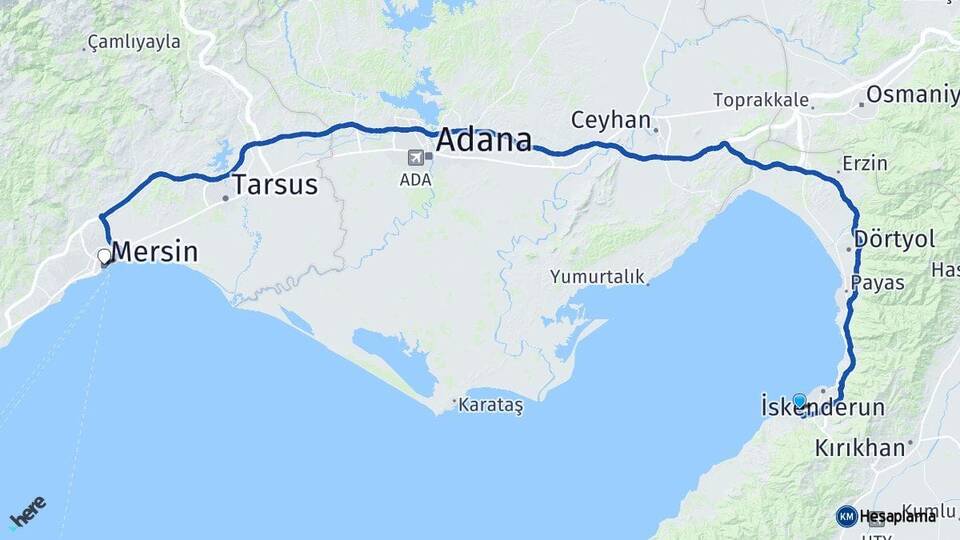Hatay Arsuz Mersin Arası Kaç Km - Yol Haritası