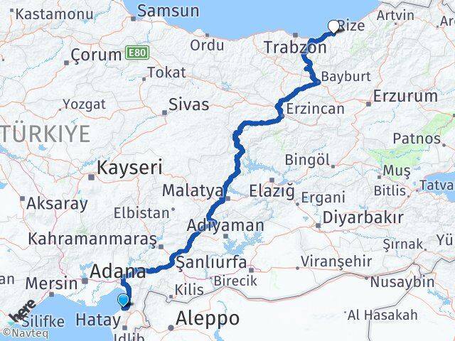 Hatay Arsuz Rize Arası Kaç Km - Yol Haritası