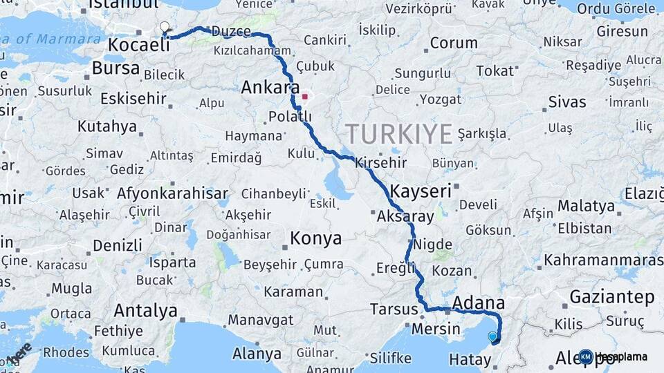 Hatay Arsuz Sakarya Arası Kaç Km - Yol Haritası