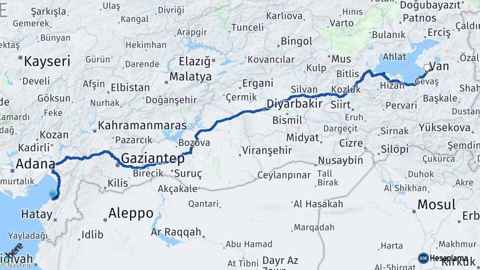 Hatay Arsuz Van Arası Kaç Km - Yol Haritası