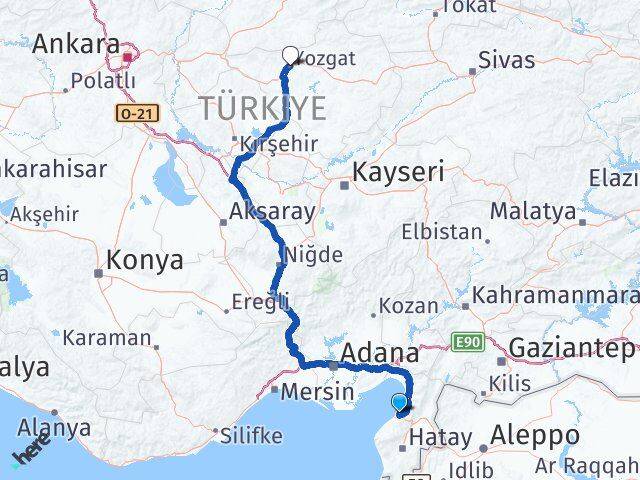 Hatay Arsuz Yozgat Arası Kaç Km - Yol Haritası
