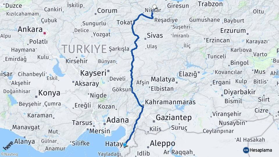 Hatay Aybastı Ordu Arası Kaç Km - Yol Haritası