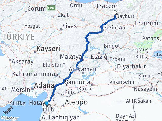 Hatay Aydıntepe Bayburt Arası Kaç Km - Yol Haritası
