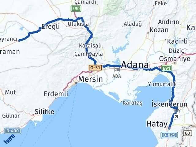 Hatay Ayrancı Karaman Arası Kaç Km - Yol Haritası