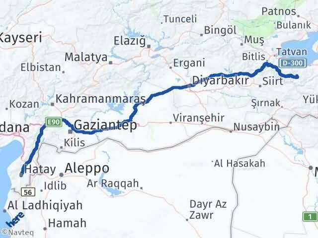 Hatay Bahçesaray Van Arası Kaç Km - Yol Haritası