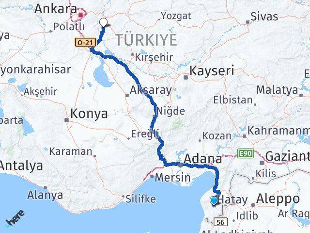 Hatay Bahşili Kırıkkale Arası Kaç Km - Yol Haritası
