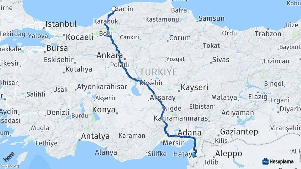 Hatay Bartın Arası Kaç Km - Yol Haritası