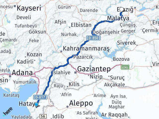 Hatay Baskil Elazığ Arası Kaç Km - Yol Haritası