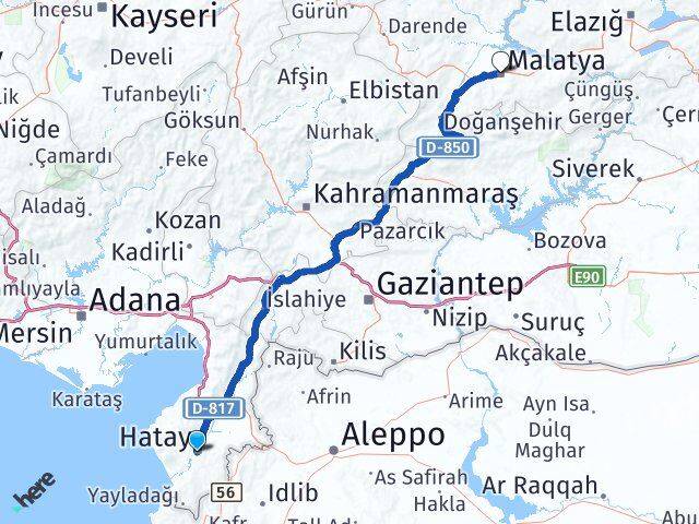 Hatay Battalgazi Malatya Arası Kaç Km - Yol Haritası
