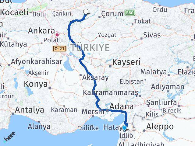 Hatay Bayat Çorum Arası Kaç Km - Yol Haritası