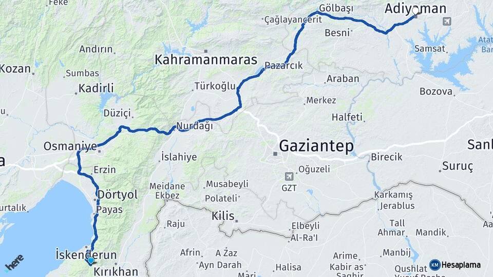 Hatay Belen Adıyaman Arası Kaç Km - Yol Haritası