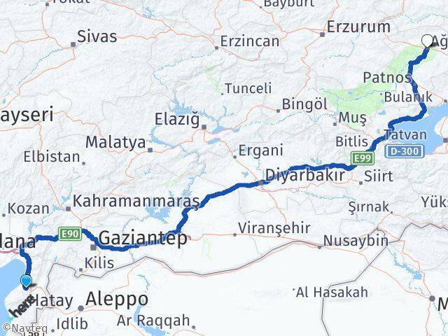 Hatay Belen Ağrı Arası Kaç Km - Yol Haritası