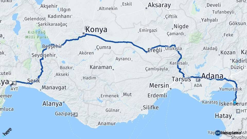 Hatay Belen Antalya Arası Kaç Km - Yol Haritası