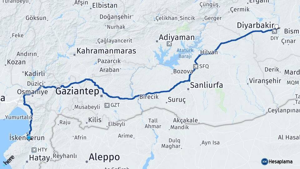 Hatay Belen Diyarbakır Arası Kaç Km - Yol Haritası