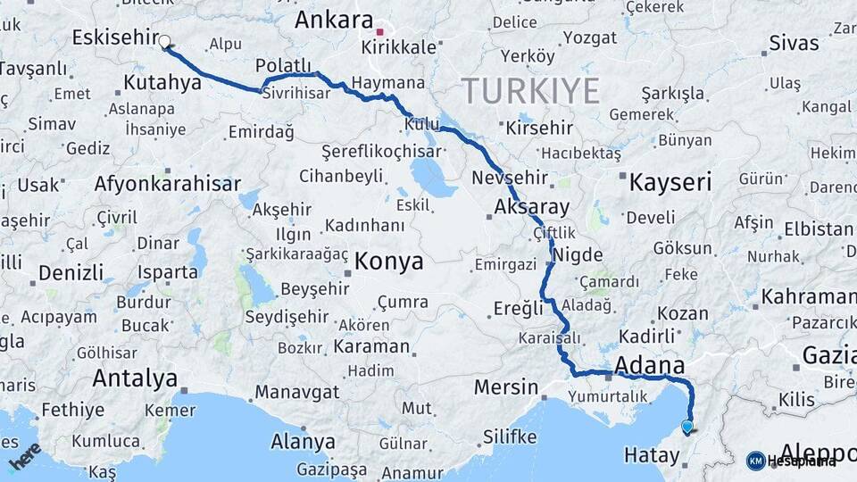 Hatay Belen Eskişehir Arası Kaç Km - Yol Haritası
