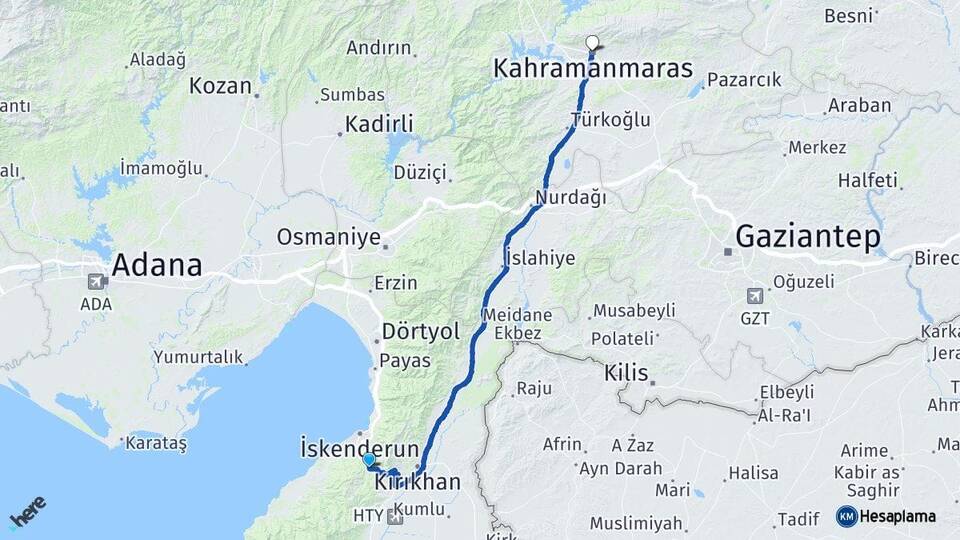 Hatay Belen Kahramanmaraş Arası Kaç Km - Yol Haritası