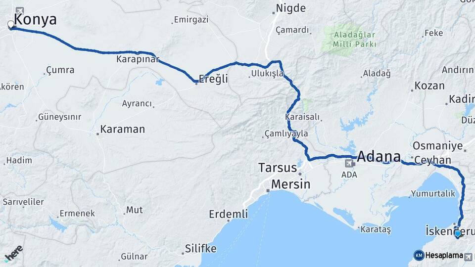 Hatay Belen Konya Arası Kaç Km - Yol Haritası