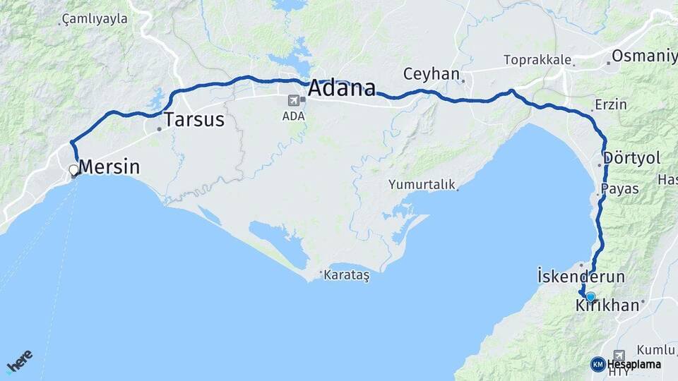 Hatay Belen Mersin Arası Kaç Km - Yol Haritası