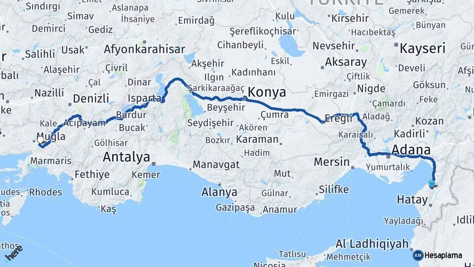 Hatay Belen Muğla Arası Kaç Km - Yol Haritası