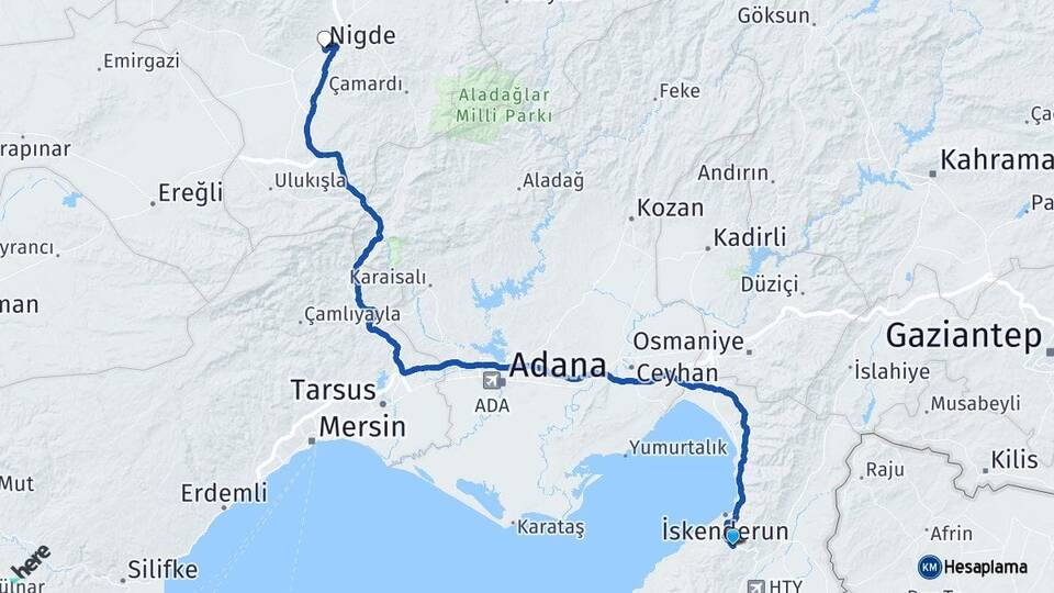 Hatay Belen Niğde Arası Kaç Km - Yol Haritası