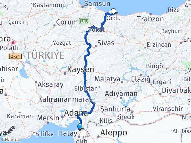 Hatay Belen Ordu Arası Kaç Km - Yol Haritası