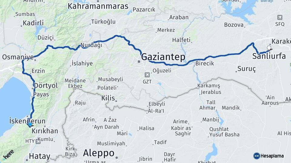 Hatay Belen Şanlıurfa Arası Kaç Km - Yol Haritası