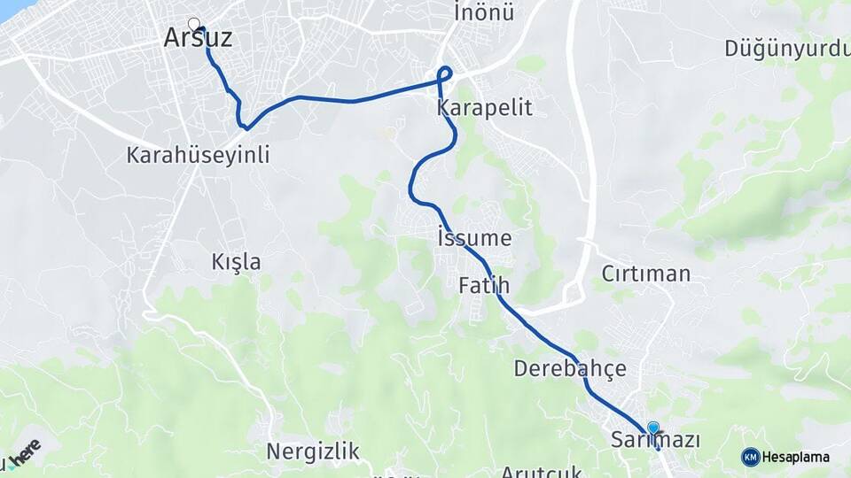 Hatay Belen Sarımazı Arsuz Arası Kaç Km - Yol Haritası
