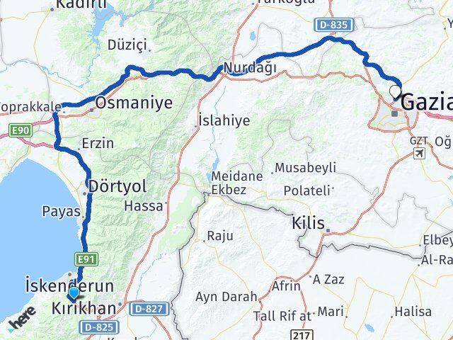 Hatay Belen Sarımazı Gaziantep Arası Kaç Km - Yol Haritası