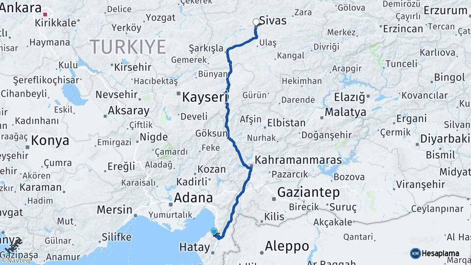 Hatay Belen Sivas Arası Kaç Km - Yol Haritası