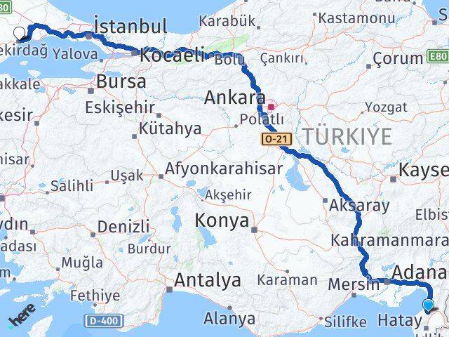 Hatay Belen Tekirdağ Arası Kaç Km - Yol Haritası