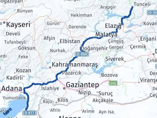 Hatay Belen Tunceli Arası Kaç Km - Yol Haritası