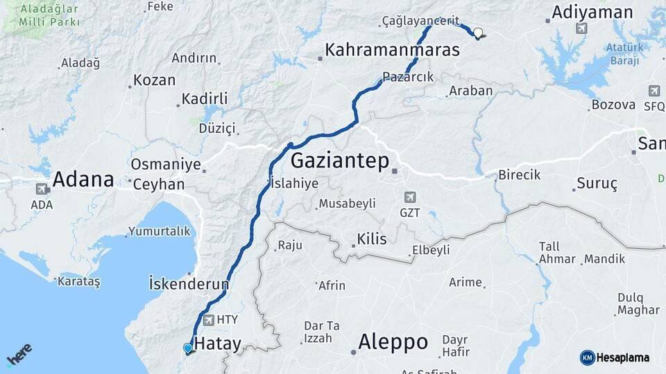 Hatay Besni Adıyaman Arası Kaç Km - Yol Haritası