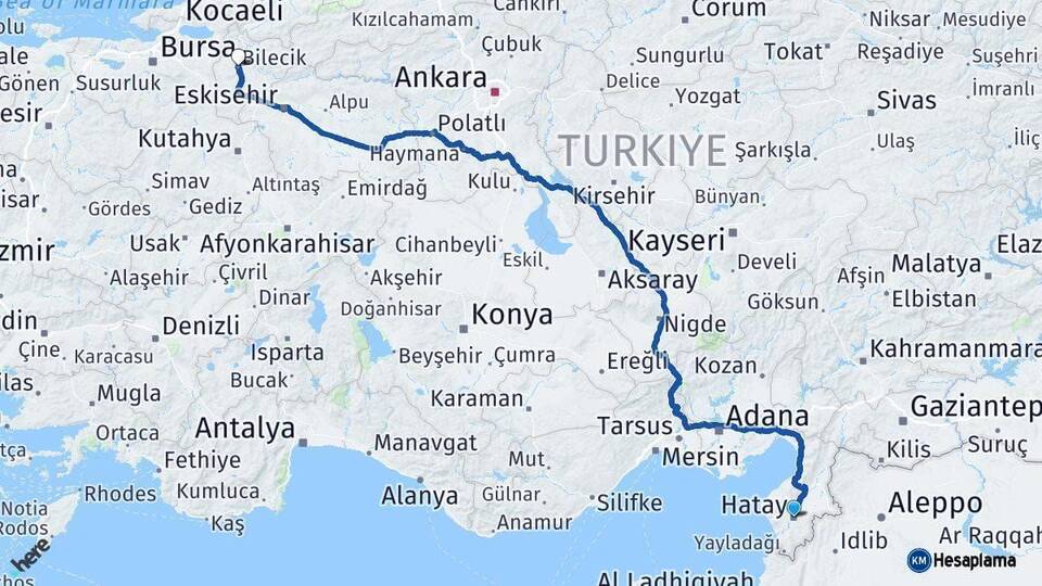 Hatay Bilecik Arası Kaç Km - Yol Haritası