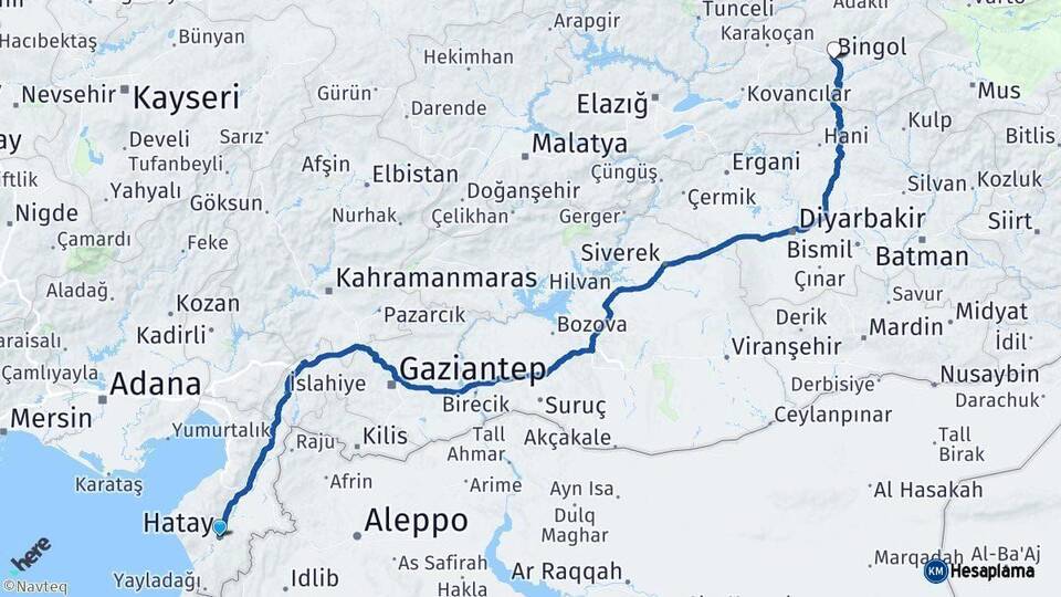Hatay Bingöl Arası Kaç Km - Yol Haritası