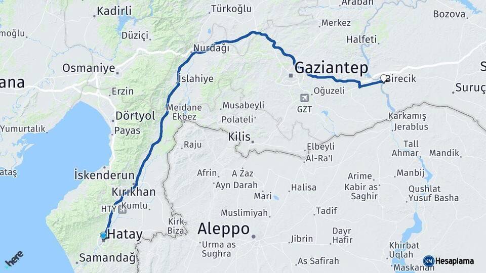 Hatay Birecik Şanlıurfa Arası Kaç Km - Yol Haritası